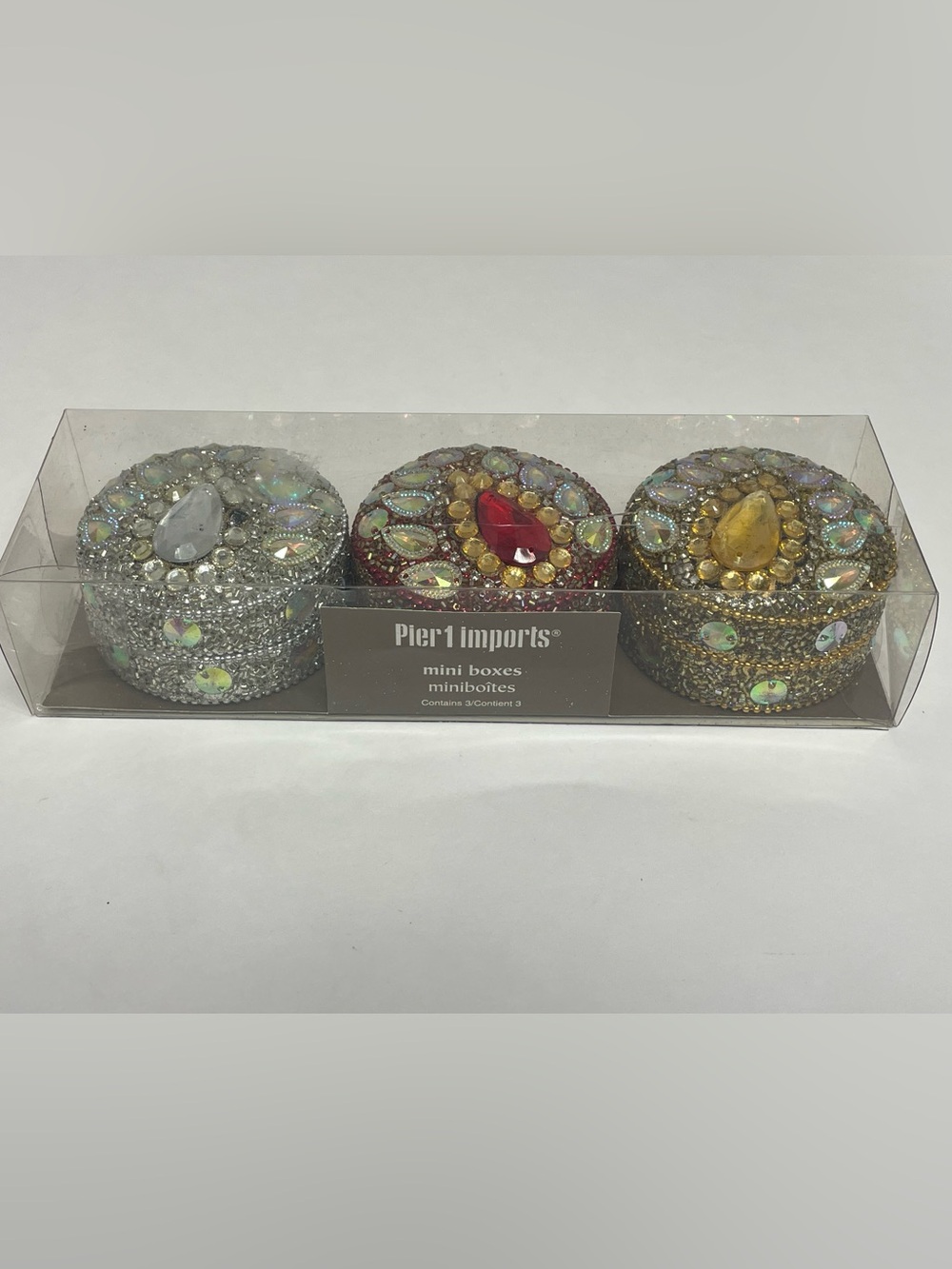 Pier 1 Imports Mini Jewelry Trinket Boxes Set 3 Beaded Decorative Decor New NIB